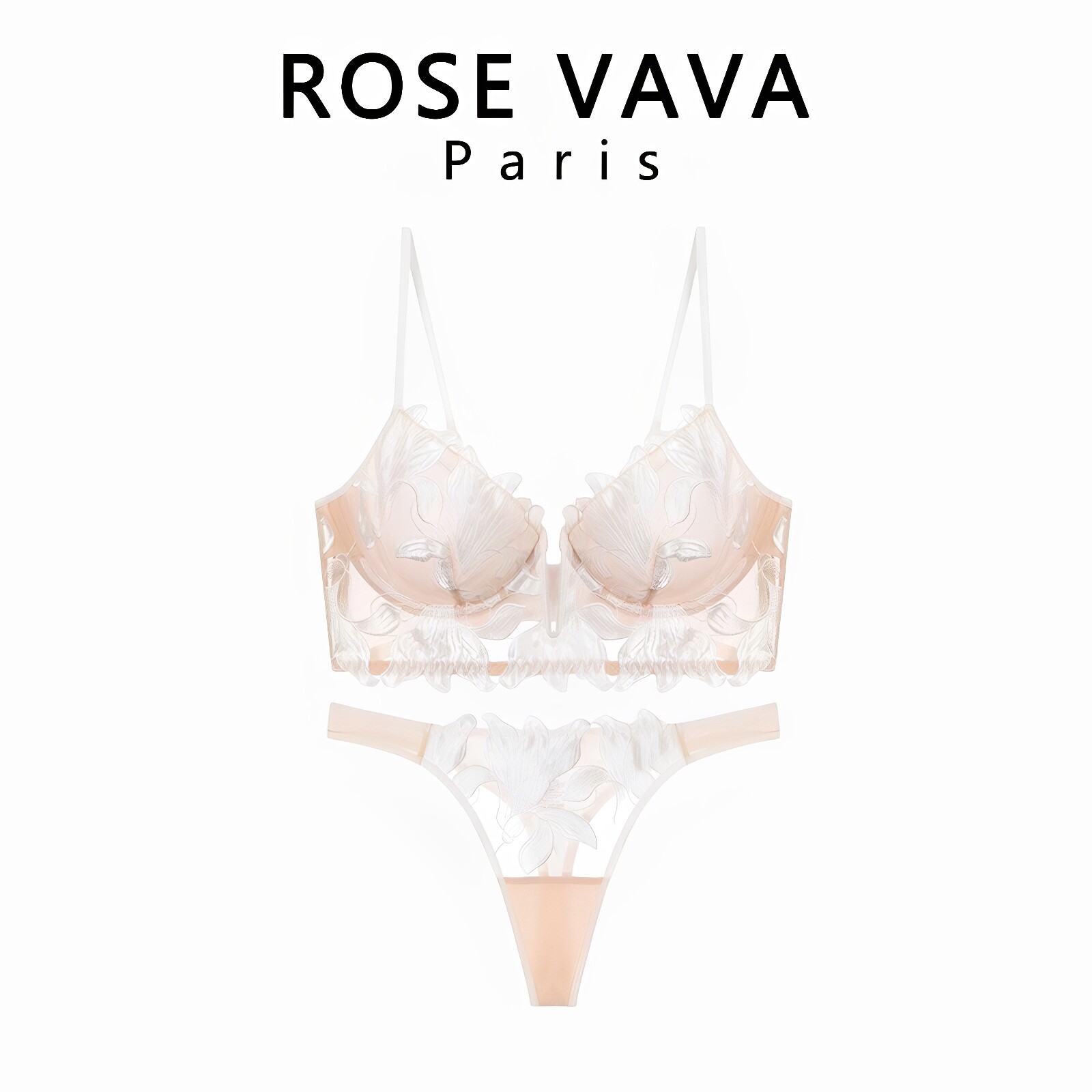 ROSE VAVA性感法式内衣女薄款大胸显小收副乳蕾丝文胸套装丁字裤