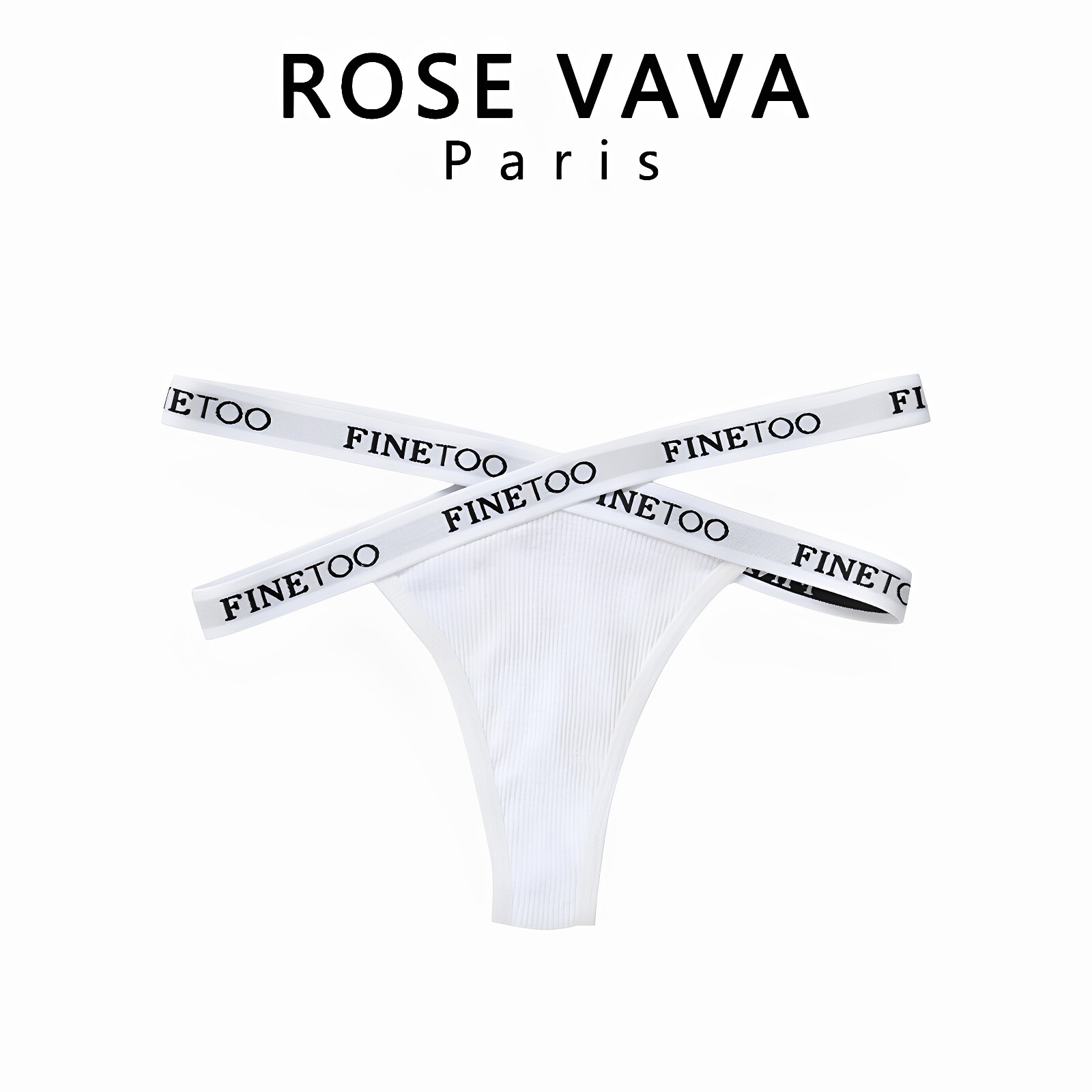 ROSE VAVA纯欲风镂空性感交叉字母腰带内裤开叉螺纹棉女士丁字裤