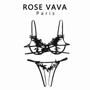 ROSE VAVA纯欲风性感内衣诱惑文胸罩钢托聚拢镂空透视三点套装