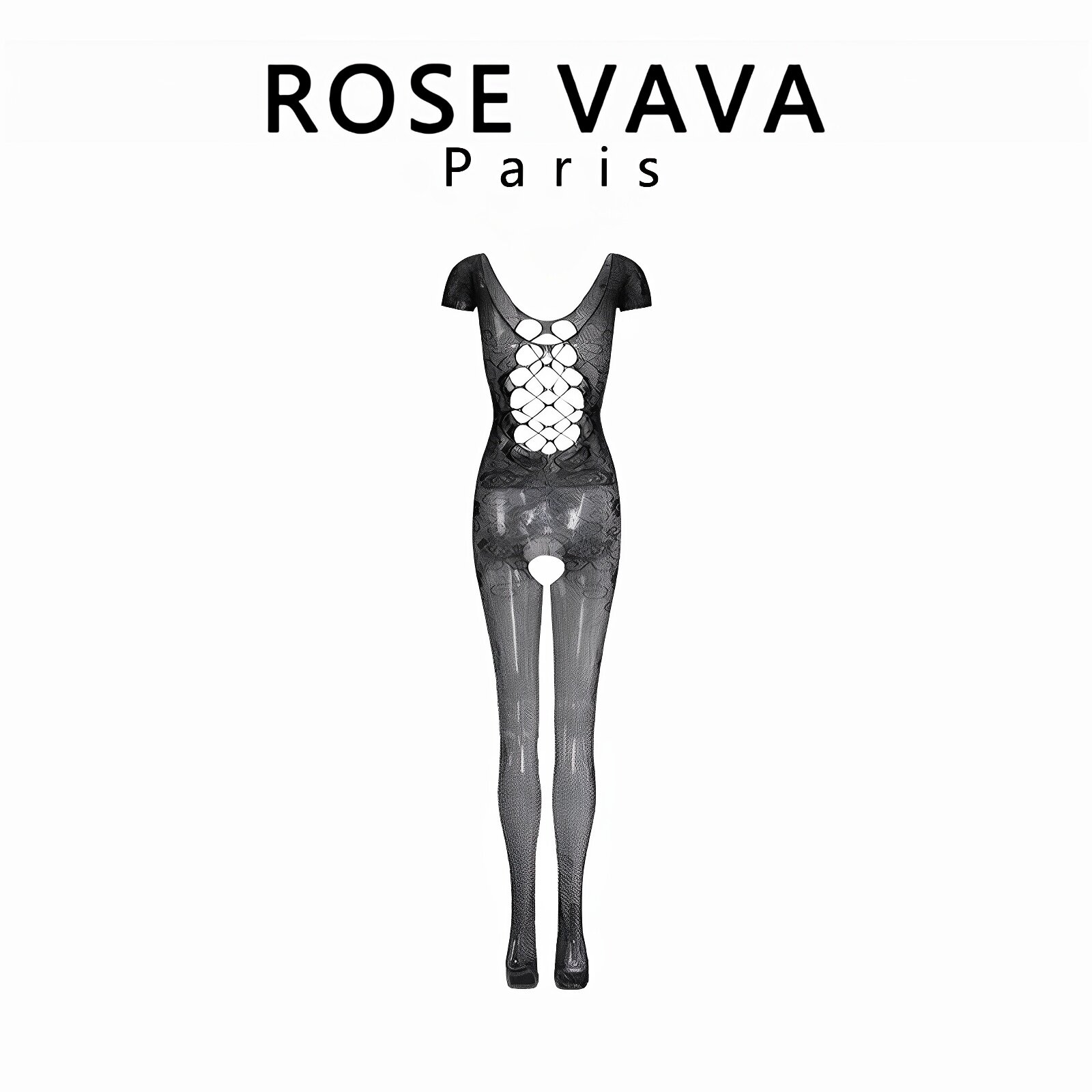 ROSE VAVA 性感可撕款连体衣镂空提花蕾丝连身丝袜黑网袜