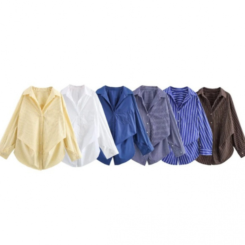 跨境欧美女装速卖通爆款时尚休闲宽松府绸衬衫