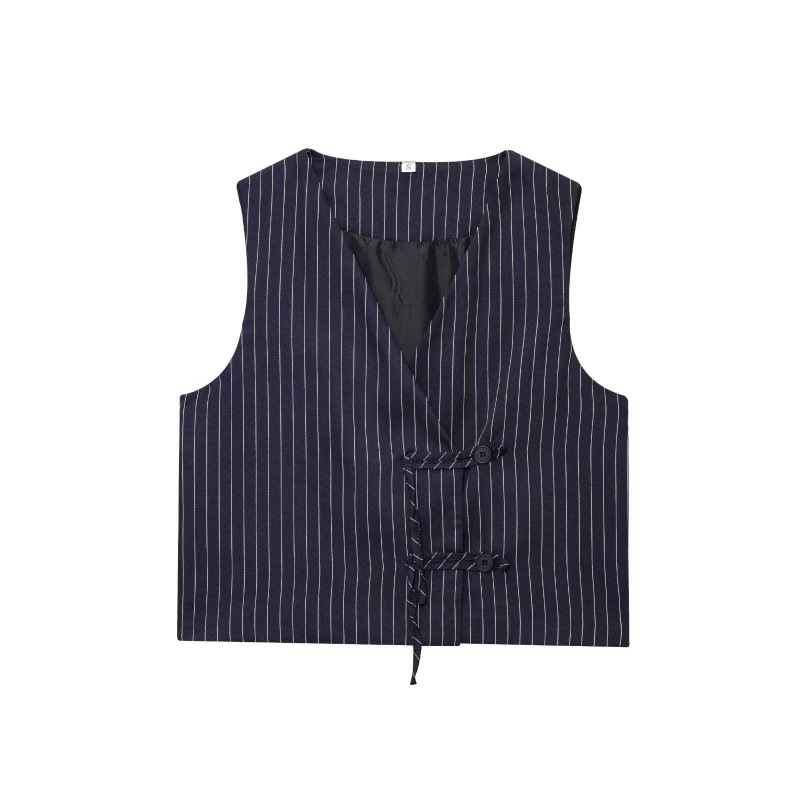 跨境欧美女装速卖通爆款条纹亚麻混纺背心+气球版型条纹裤