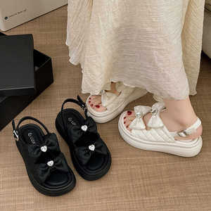 凉鞋女蝴蝶结2024夏新款厚底法式绝美罗马凉鞋外穿时尚百搭沙滩鞋