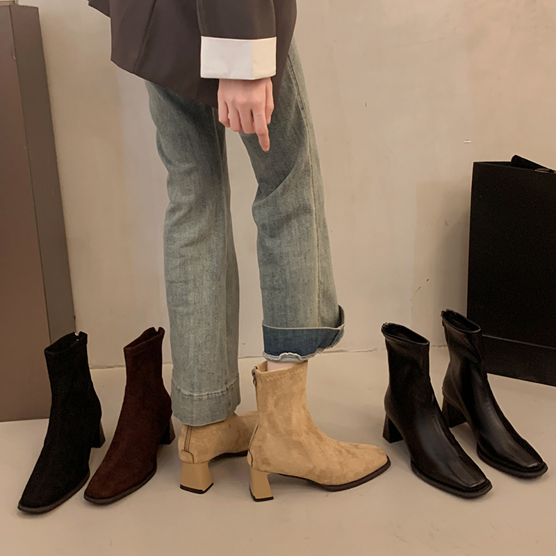 2025新款复古绒面高跟马丁靴