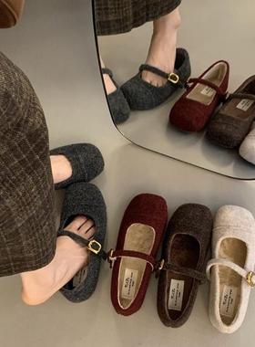 毛毛鞋女外穿秋冬款平底玛丽珍鞋2024新款晚晚鞋气质加绒单鞋女