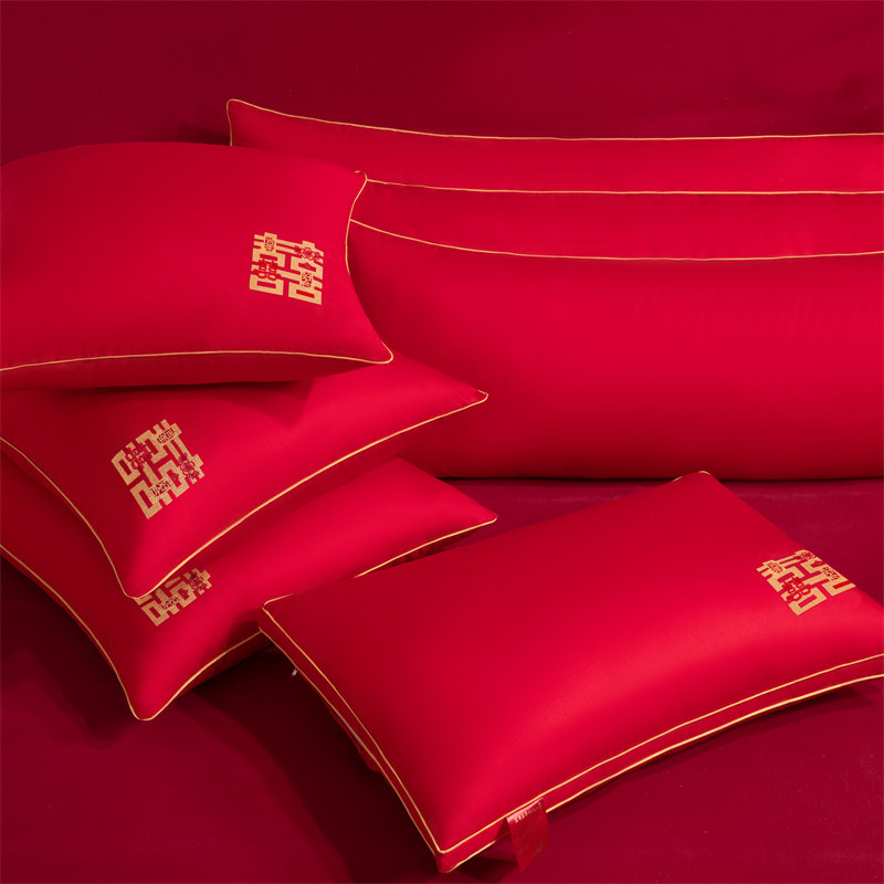 结婚红色单人双人枕头大红色喜字