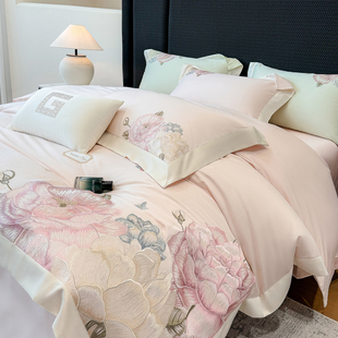2026家纺新款全棉床上四件套纯棉床单被套粉色紫结婚四季通用床品