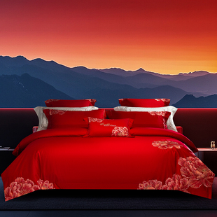 结婚庆四件套全纯棉高级感大红色年轻人日常可用高档被套床上用品