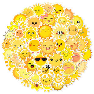 200张灿烂小太阳表情包天气贴纸卡通图案不干胶防水装 饰DIY手账贴