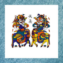 传统手工开封朱仙镇木版年画尉迟恭秦叔宝马上鞭锏民俗手工年画