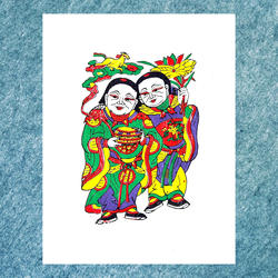传统开封朱仙镇木版年画和合二圣装饰画春节祈福传统文化艺术品