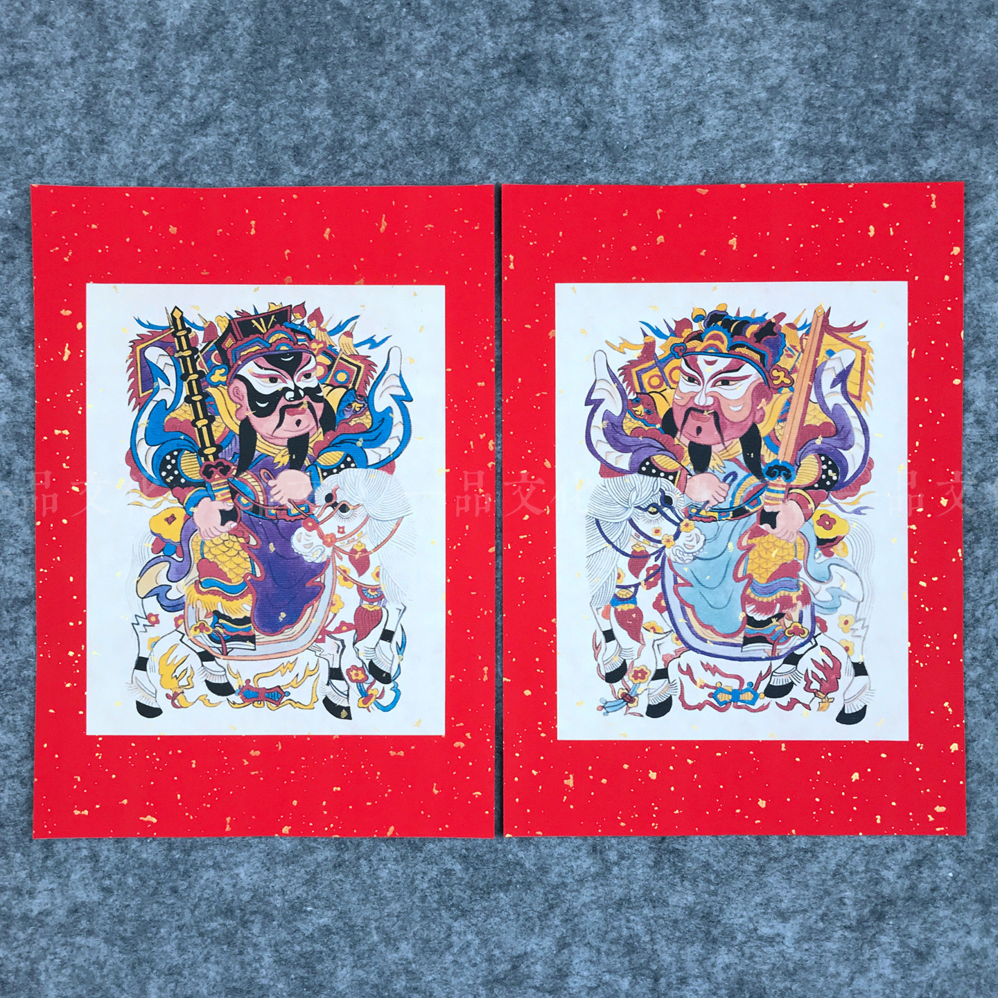 羊年春节传统复古红底宣纸年画门神门贴怀旧中国风秦叔宝尉迟春联