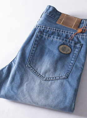 孤品清货只有36~大厂尾货无弹力男士蓝色水洗牛仔裤直筒中腰长裤