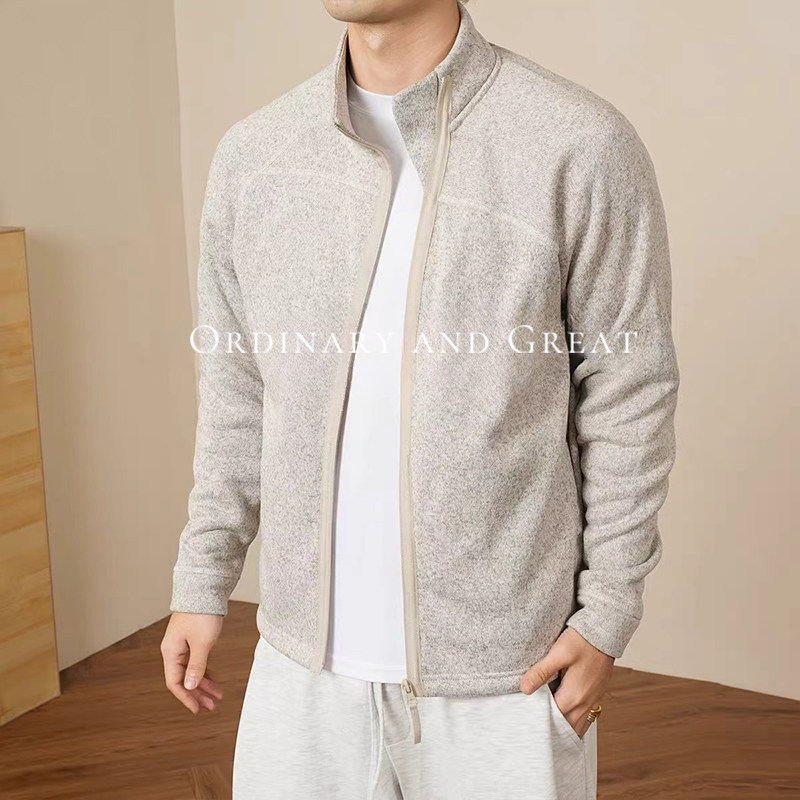 老钱风秋冬重磅保暖立领抓绒衣男