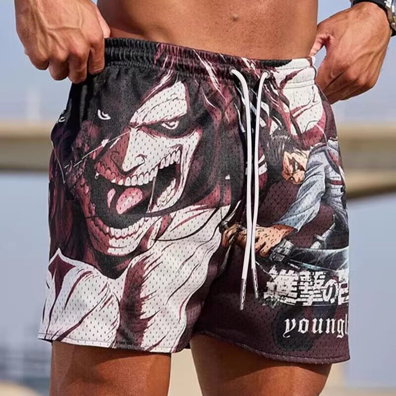美式短裤男新款夏季篮球训练不过膝四分裤潮牌运动休闲透气网眼裤