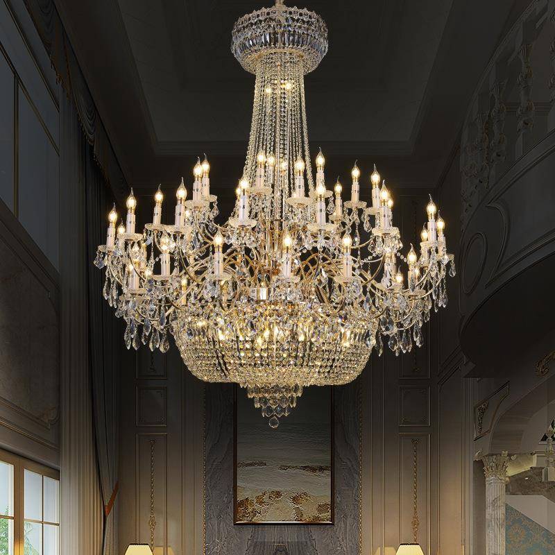 欧式水晶吊灯别墅客厅金色大吊灯奢华酒店宴会厅装饰铁艺水晶灯具