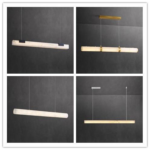 餐厅吊灯极简约现代新中式轻奢设计师西班牙云石一字长条岛台灯