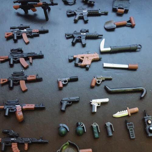 兼容武器配件拼装上色手持现代步枪吃鸡枪积木小颗粒成品兵人玩具