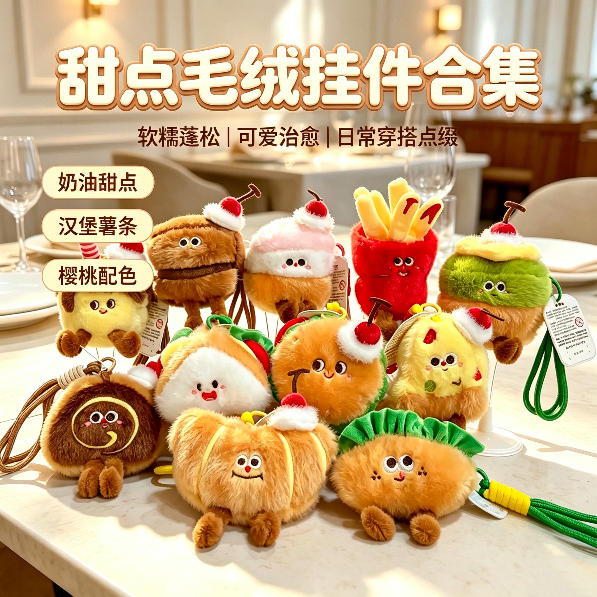 卡通趣味下午茶蛋糕系列挂件网红毛绒公仔包包挂饰玩偶钥匙扣礼物