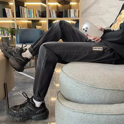 牛仔裤男坠感裤子复古港风日系高街直筒拖地潮牌宽松春秋哈伦