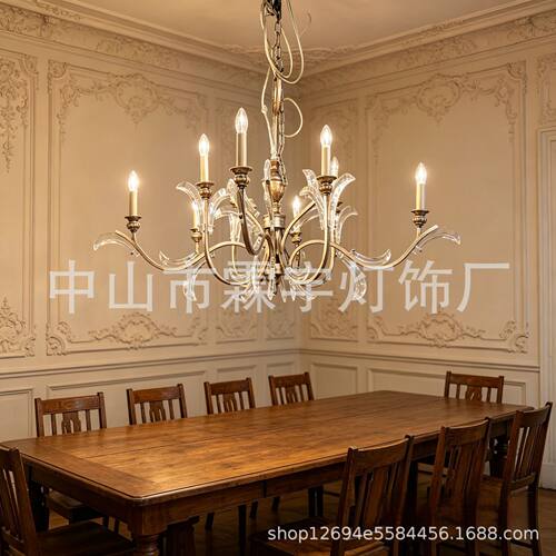 全铜手工水晶蜡烛吊灯 法式轻奢美式复古 别墅酒店外贸出口
