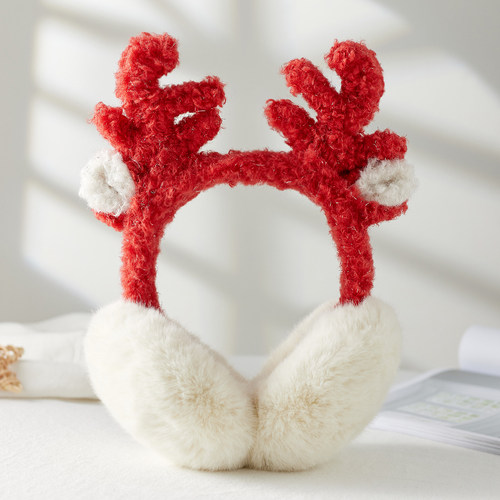 圣诞新年礼物红色毛绒可爱耳罩