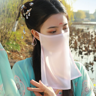 古风仙气飘逸汉服古装 配饰中国风面纱仙女遮脸挂耳遮阳面巾女纱巾