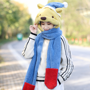 帽子女秋冬围巾手套一体三件套可爱韩版百搭学生冬季加厚保暖护耳