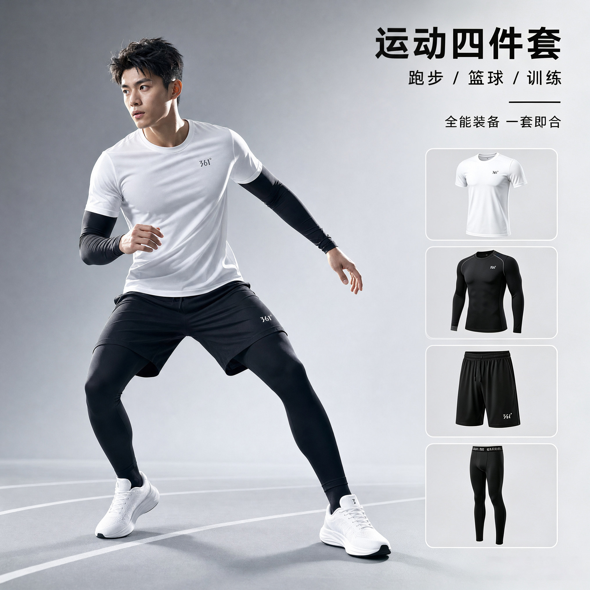 361运动套装男跑步健身衣服篮球羽毛球体育训练服秋季紧身速干衣