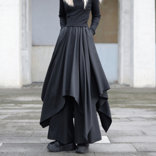 子酷飒山本风穿搭不规则裤 裤 裙 春秋女装 暗黑系小众设计感黑色裙裤