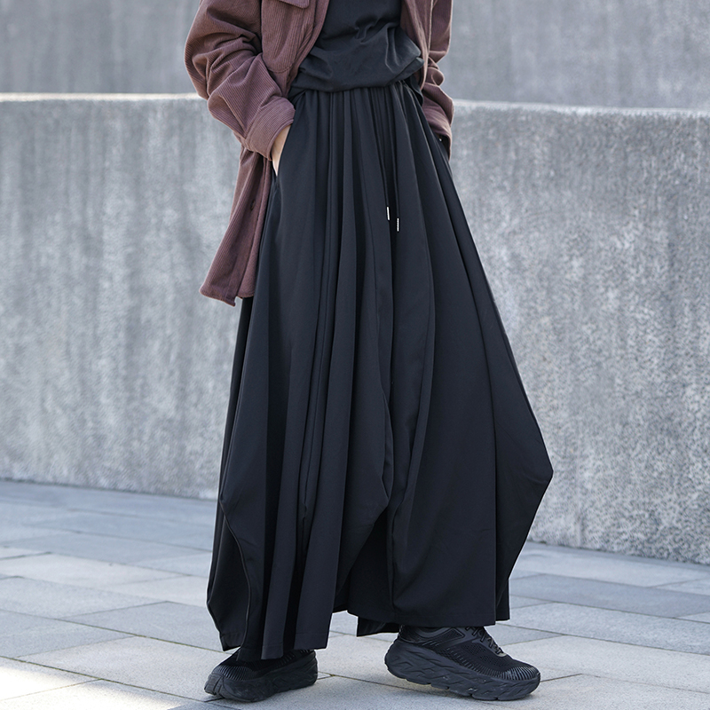 暗黑系山本风高腰宽松大摆裙裤