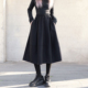 黑色毛呢半身裙秋冬季 女装 裙子冬裙百搭高腰a字裙小个子中裙半裙