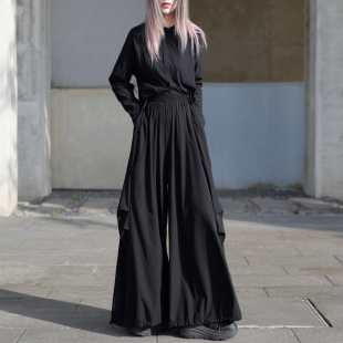 女日系慵懒松弛感裤 小众设计感阔腿裤 裙裤 长裤 子 黑色显瘦宽松薄款