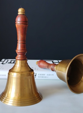 印度手工黄铜木柄手摇碰铃撞铃铜碰钟室内家用双磬乐器摆件