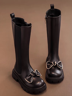 儿童鞋子女童长筒高筒皮靴子2025新款秋冬马丁靴加绒公主宝宝长靴