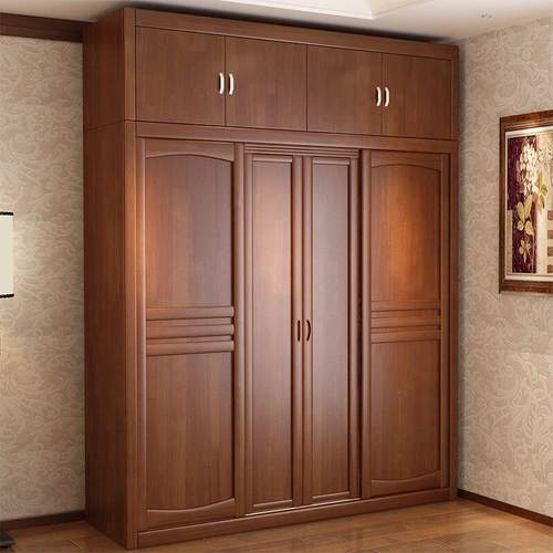 衣柜实木推拉门家用组装大容量整体衣橱储物收纳柜子中式卧室家具