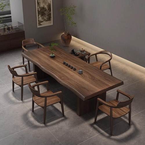 新中式实木大板茶桌椅组合简约现代家用茶台泡茶桌会议办公室桌子