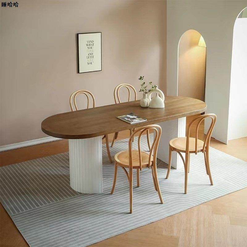 北欧轻奢椭圆形实木餐桌侘寂风会议桌家用小户型实木办公桌白蜡木,住宅家具,板木餐桌,淘宝优惠券,粉丝福利购,淘宝优惠卷