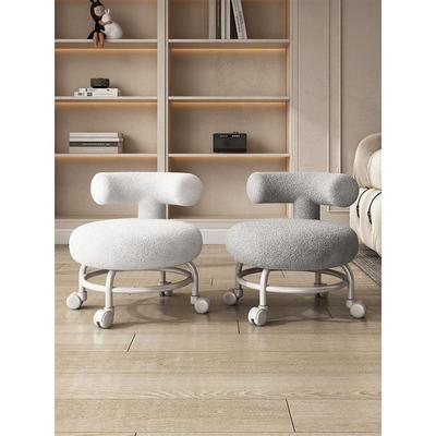 羊羔绒家用靠背小凳子圆凳带娃学步矮凳万向轮小板凳滑轮矮凳靠背