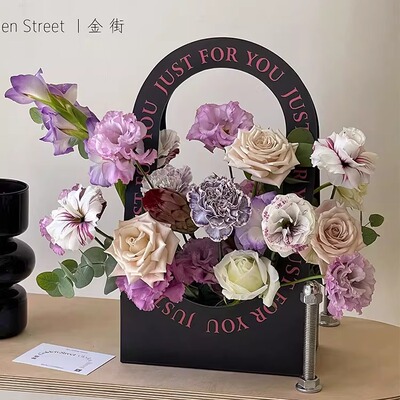 简约花篮盒鲜花手提袋插花diy