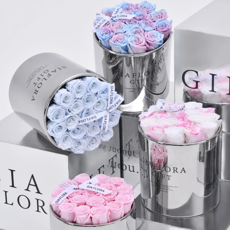 花中情镜面银色抱抱桶手提袋防水