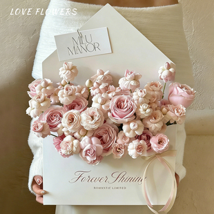 花中情 2.14情人节大号信封花盒鲜花插花牛皮纸包装盒diy花艺空盒