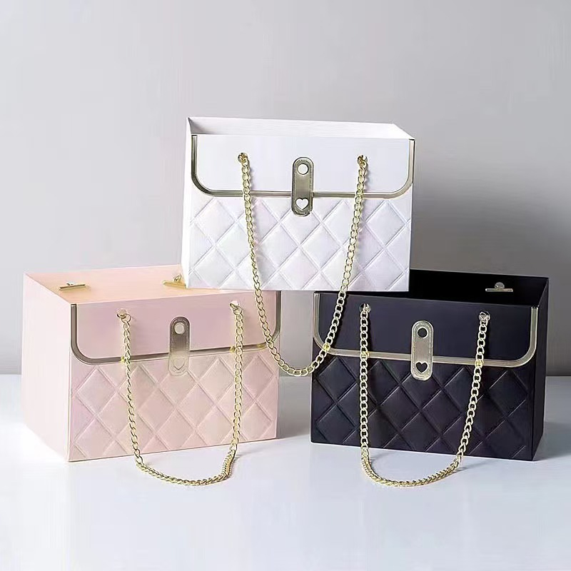 花中情 潮牌小香风手提袋花束礼盒鲜花网红长方形折叠礼物包装盒