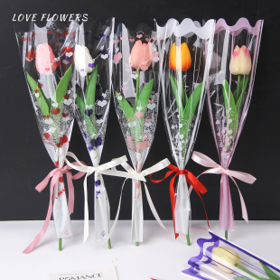 花中情 双支玫瑰花袋桃心单支鲜花套袋塑料opp包装袋diy材料花店