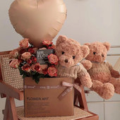 花中情 卡布奇诺抱抱袋玫瑰小熊花束鲜花包装 牛皮纸花盒diy花艺盒