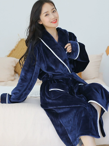 Зимний коралловый бархатный банный халат, осенняя мужская длинная фланелевая пижама для влюбленных, увеличенная толщина