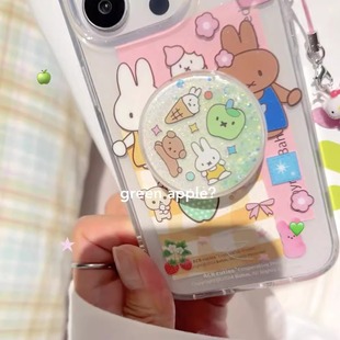 香蕉树研究所青苹果苏打!可爱冰激凌ins风闪粉苹果手机壳 流沙手机支架适用于苹果15proMax 14pro13