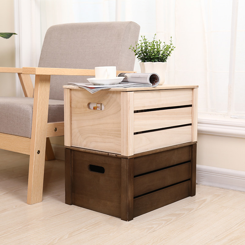 实木带盖收纳箱镂空加厚木板箱大容量透气储物木箱衣物书籍整理箱