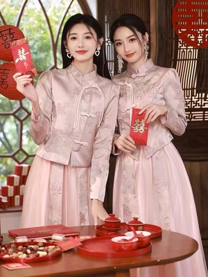 伴娘服租赁2025新款中式秋冬复古风高级感小众显瘦姐妹团礼服出租