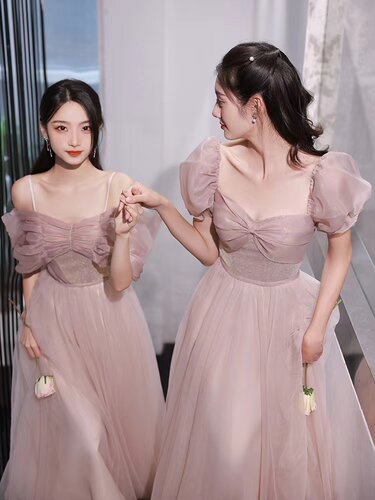 粉色高级伴娘服礼服租赁2026新款夏季闺蜜姐妹团表演合毕业唱礼服